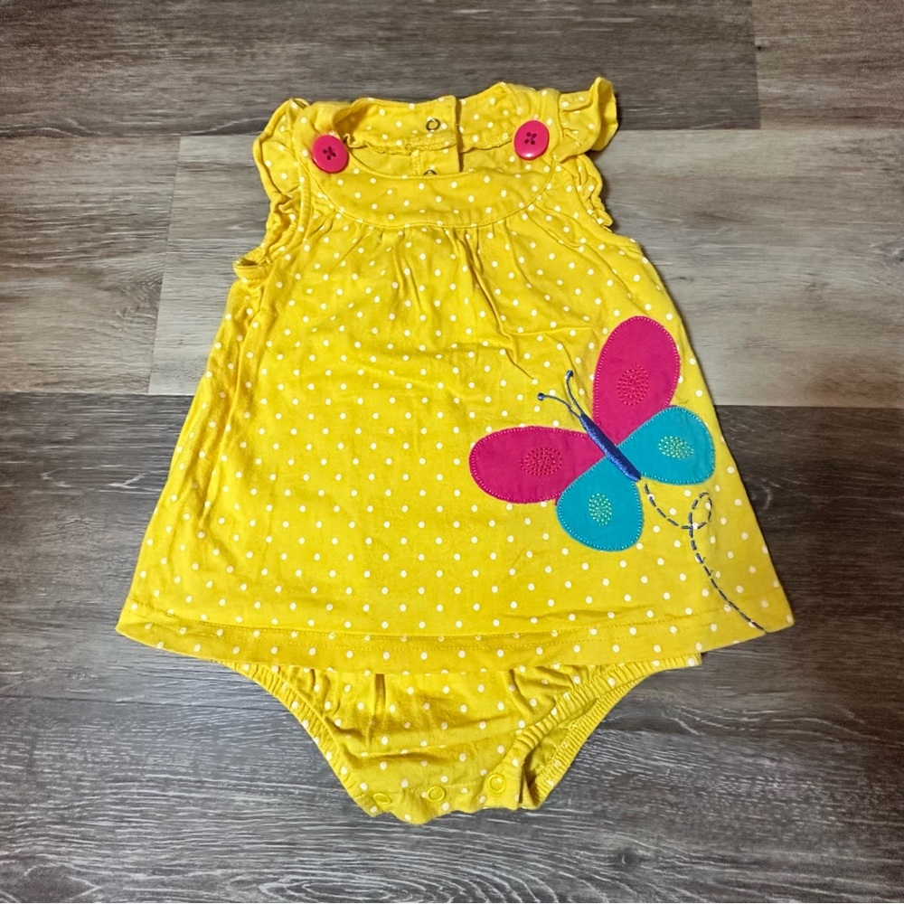 Carter's Yellow Baby Cotton Dress Top with Polka Dots Butterfly 18M